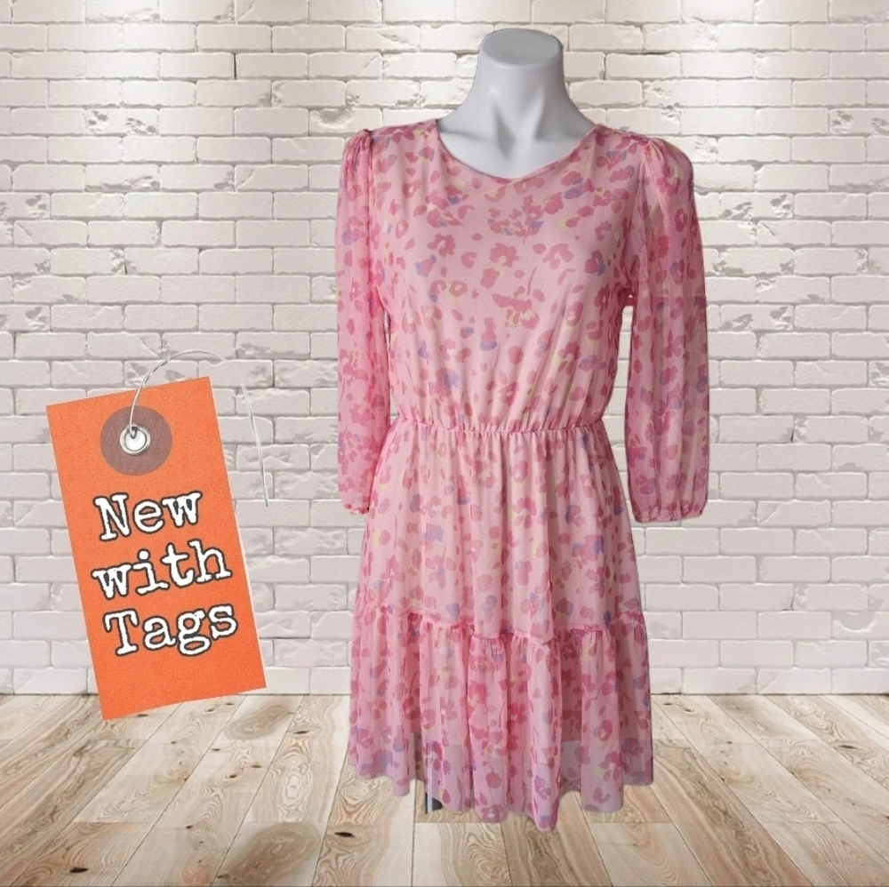 NWT/ LUSTRE PINK CAITLIN Leopard Print Dress